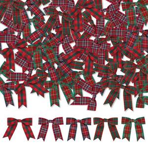 lot 16456 image: Meseey 50 Pcs Christmas Gingham Ribbon Bows with Twist Tie Red and Green Buffalo Check Premade Bows for Gift Wrapping Basket Wedding Baby Shower Brithday Party (2.5, Christmas)in