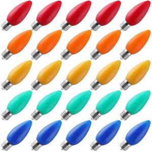 lot 16460 image: VISTERLITE 25-Pack Ceramic C9 Christmas Light Bulbs, Multicolor LED Light Bulbs Holiday Decoration, Christmas Decor for Indoor and Outdoor Use, E17C9 Intermediate Base (Multicolor Smooth)