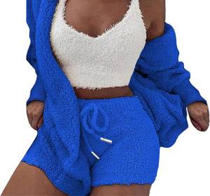 lot 19357 image: A ADILACA 3 Piece Lounge Wear Outfits, Womens Loungewear Set, Fuzzy Sets for Womens Shorts, Pajamas for Women Sleepwear, Women Soft Fuzzy Sets 3pcs Outfits (Royal Blue, 2XL)