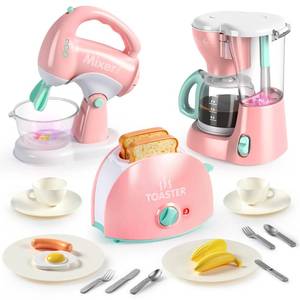 lot 19377 image: Joyin Play Kitchen Toys, Pretend Food Kitchen Accessories Girls Toy with Coffee Maker, Mixer, Toaster with Realistic Lightsand Sounds, Birthday Gift for Kids, Easter Basket Stuffers
