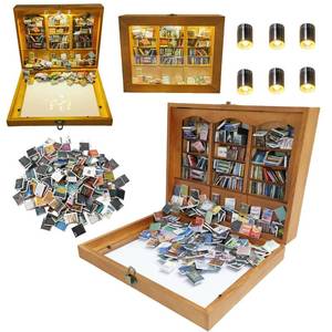 lot 19386 image: 10.2 x 9.1 x 3.1 in Anxiety Bookshelf with 400 Mini Book Pieces includes 6 Decorative Mini Lights, Miniature Bookshelf for Tiny Home, Library Decor, Book Organizer for Office Desk, Bookish Spaces