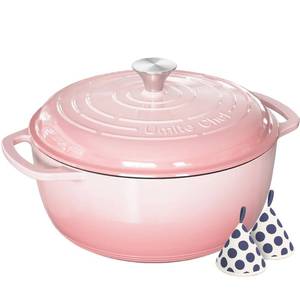 lot 19430 image: Umite Chef 6QT Enameled Cast Iron Dutch Oven with Lid, Versatile Heavy-Duty Cookware Pot for Baking Bread, Braising, Soups and Stews, Oven and Stovetop Safe with Heat Resistant Gloves(Pink)