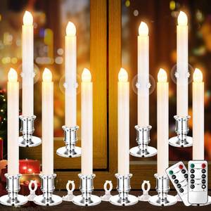 lot 19436 image: YAUNGEL Window Candles, 10 Pack LED Battery Operated Christmas Candles for Windows with Remote Electric Candle Lights with Removable Candle Holders Suction Cups for Christmas Decorations, Silver