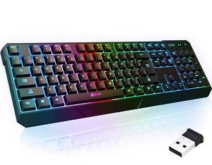 lot 19442 image: KLIM Chroma Wireless Keyboard � RGB Backlit Gaming, Rechargeable Battery, PC Keyboard, Durable and Water-Resistant, Compatible with PS4, PS5 and Mac - Black