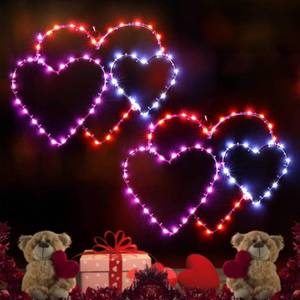 lot 15903 image: BRIGHTDECK Valentinefts Day Window Lights Decorations, 2 Pack 16 Lighted Red Heart Valentinefts Day Window Decor, 8 Mode Hanging Light for Valentine, Wedding Wall Indoor Outdoor Decor(2pMulticolour)in