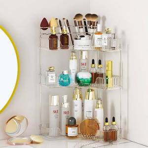lot 15910 image: SUNZOS 3-Tier Corner Bathroom Counter Organizer, Bathroom Organizer Countertop with Makeup Brush Holder, Vanity Makeup Cosmetic Storage, Corner Storage for Kitchen, Dresser