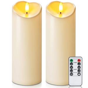 lot 15916 image: Homemory 3x8in Outdoor Waterproof Flameless Candles, LED Candles, Battery Operated Candles with Remote and Timers, Electric Fake Plastic Pillar Candles, Dark Ivory, Set of 2in