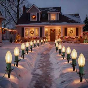 lot 15918 image: Abeja C9 Christmas Pathway Lights Outdoor, 38FT Walkway Christmas Lights with 25 LED Bulbs and Stakes, Plug in Outdoor Pathway Insert Rod for Walkway Backyard Snowfield Christmas Decorations