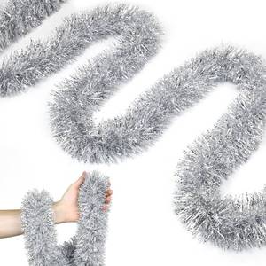 lot 15930 image: 50FT Christmas Tinsel Garland Silver White Garland for Christmas Tree Decorations, Xmas Tinsel Garlands for Decoration Indoor Outdoor Party Supplies Holiday Decor (Silver and White)