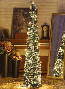 lot 15932 image: NIGHT-GRING Pop-Up Artificial Christmas Tree with 100LED Lights,Collapsible Pencil Christmas Trees for Holiday Carnival Party Christmas Decorations (Green)