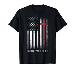 lot 16312 image: Christian US USA Flag American Christ Faith Over Fear Cross T-Shirt XXL