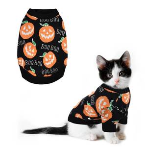 lot 16321 image: CooShou Pet Puppy Dog Halloween Sweater Cat Pumpkin Knitwear Clothes Costume with Cute Boo Pattern Halloween Sweater Coat for Kittens Small Dogs Cats S