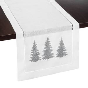 lot 16325 image: White Christmas Table Runner, Silver Woodland Pine Trees Embroidery - Ideal for Elegant Christmas Decor, Winter Wonderland Decorations and Rustic Farmhouse Kitchens (14 x 108 Inches Long)