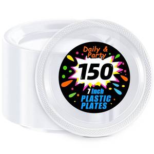 lot 16359 image: WELLIFE 7 Inch Clear Dessert Plates 150 Count, Clear Disposable Plastic Plates for Party Dessert Cake Appetizers Salad Wedding Engagement St. Patrickfts Day Easter