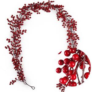 lot 16391 image: RECUTMS Red Berry Garland Christmas Decoration 5.9Ft Holiday Garland Artificial Berry Garlands with Bendable Stems Christmas Fireplace Decoration Banister(Red Berry)