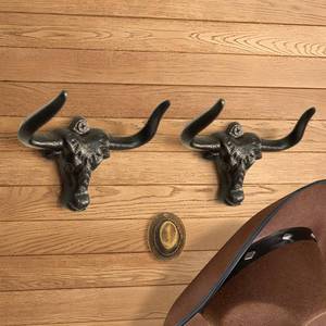 lot 16408 image: VINLUNM Cowboy Hat Rack for Wall, 2 Pack Cast Iron Cowboy Hat Holder,Hat Storage Organizer Hat Hooks for Wall Western Decor for Bedroom