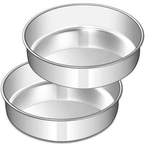 lot 16453 image: EWFEN 8 Inch Cake Pan Set of 2, Stainless Steel Round Layer Cake Baking Pans Tins, Non-Toxic and Healthy, Leak-proof and Easy Clean and Dishwasher Safe