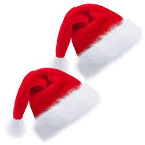 lot 16465 image: KEEPAA 2 Pack Unisex Christmas Santa Hats - Extra Thick Velvet Comfortable for Adult - Ideal for Xmas Holiday Parties and New Year Festive Occasions