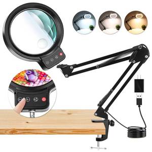 lot 19364 image: 10X 30X Large Magnifying Glass with Light and Clamp,Clip on Lighted Magnifier,72 LED Stepless Dimmable Desk Magnifying Lamp Hands Free for Crafts Hobby Reading Painting Sewing Close Work