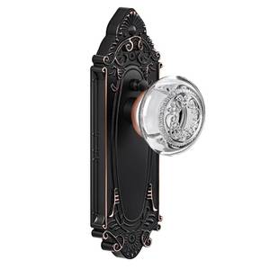 lot 19366 image: CEYMIO Luxury Glass and Crystal Door Knob with Oil Rubbed Bronze Finish Privacy Lock and Diamond Cut Plate - for Bedroom,Bathroom,Hallway,and Closet Interior Doors