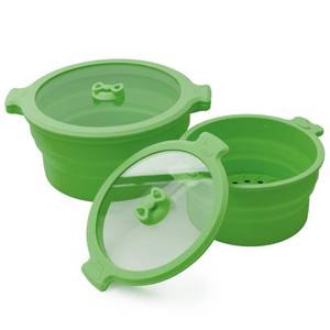 lot 19391 image: MORSNE Collapsible Silicone Bowls with Lids for Camping, Microwave, Travel and Outdoor Hiking - Green 2 Pack (0.8L1.4L)