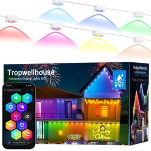 lot 19395 image: Tropwellhouse Permanent Outdoor Light Pro, 100ft with 72 RGBIC LED Lights, 90 Scene Modes, AI Light Design, IP67 Waterproof for Halloween Christmas Decor and Daily Lighting, Work with Alexa, Google