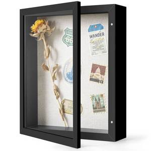 lot 19397 image: Califortree 8x10 Shadow Box Frame with Linen Back - Sturdy Memory Display Case of Flower, Pictures, Medals and More, Black