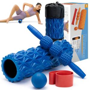 lot 19425 image: 5 in1 Foam Roller Set, Trigger Point Foam Roller, Massage Roller Stick, Massage Ball, Resistance Band for Deep Muscle Massage Pilates Yoga,Fitness Exercise for Whole Body (Pure Blue)