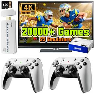 lot 19435 image: Upgrade Retro Gaming Console Pro, Wireless Retro Game Stick Console with 20000 Games, Built-in 23 Game Emulators, Video Games Plug and Play with Upgrade Dual 2.4G Wireless Controllers White (64G)