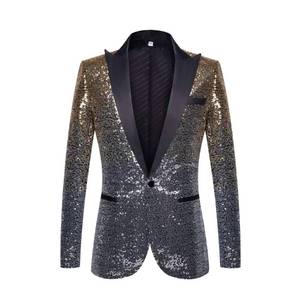 lot 19441 image: PYJTRL Men Fashion Gradual Change Color Sequins Suit Jacket (Gold Silver, XXL)