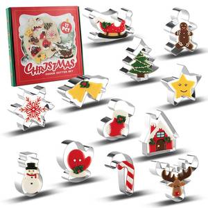 lot 20344 image: Christmas Cookie Cutter Set of 12, Stainless Steel Christmas Cookie Molds For Baking Biscuits -Christmas Tree, Gingerbread Man, Snowflake, Snowman Shapes For Favorite Holiday Baking (Red Gift Box)