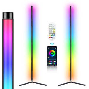 2PCS RGB Corner Floor Lamp, 64.5\" RGB Color Changing Led Floor Lamp for Living Room APP and Remote Modern Light Bar with Music Sync and 16 Million Colors Dimmable Ambient Lighting for Bedroom