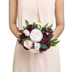 lot 3415 image: Lings moment Artificial Flowers Red Bridesmaid Bouquet, Marsala & Blush Wedding Flowers Bouquets for Bridesmaids, 7 Inch Bridal Bouquets for Bridesmaids, Wedding Decor, Ceremony, etc