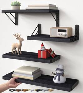 lot 3416 image: BAYKA Wall Mounted Floating Shelves, Wood Floating Wall Shelf for Books & Decor, Small Space-Saving Display & Organizer��Black��Set of 4��