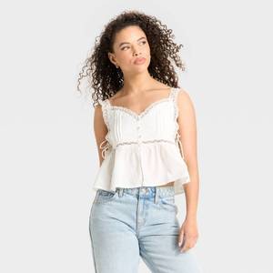 lot 4112 image: Womens Lace Trim Babydoll Flyaway Tank Top - Wild Fable�� White S