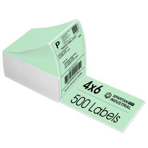 lot 6432 image: Spartan Industrial Direct Thermal 4 X 6 Fanfold Green Shipping Labels  (500 Total 4x6 Fan-fold Labels)  Compatible with Rollo, Munbyn, Zebra Thermal Printers  Commercial Grade and Professional