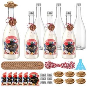lot 6448 image: Baderke 6 Pcs 32 Oz Christmas Plastic Coquito Bottles with Puerto Rico Flag Stickers Straw Hat Decoration Clear Plastic Champagne Bottles with Airtight Caps for Homemade Brewing Coquito(1000 ml)