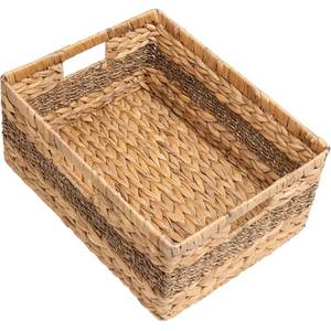 lot 6449 image: StorageWorks Jumbo Rectangular Wicker Basket, Water Hyacinth and Seagrass Storage Basket with Built-in Handles, 1 Pack