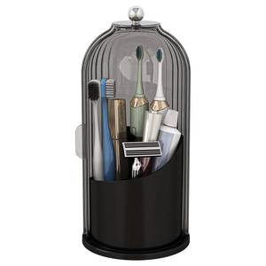 lot 6453 image: Zufudo Dustproof Toothbrush Holders with Cover, Rotating Electric Toothbrush and Toothpaste Holder for Bathroom Countertop, 3 Slots Makeup Brushes Organizer, Grey Black