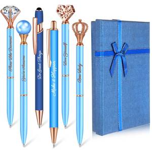 lot 6458 image: Qeeenar 6 Pcs Fancy Pens for Women Crystal Diamond Pen for Journaling Pretty Glitter Ballpoint with Box Inspirational Gifts for Women Girls College Students Cute Back to School Gifts(Dark Blue)