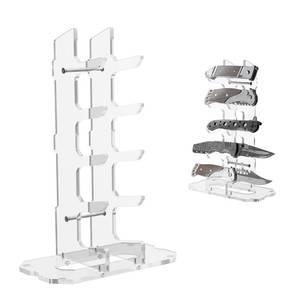 lot 6473 image: Cosmos Acrylic Knife Display Stand, Pocket Knife Holder EDC Knife Organizer Rack Folding Knife Display Case Multitool Storage Shelf Dagger Stand for Collection, Home Decoration (Transparent Clear)