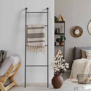 lot 6419 image: Blanket Ladder Decorative Towel Rack Holder for Bathroom, Wall Leaning Metal Drying Quilt Stand for Living Room Bedroom Farmhouse Home Decor, for Women Mom Mother Her Wife - Black