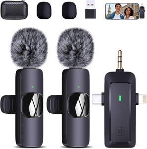 lot 14215 image: QINOJA Wireless Lavalier Microphone for iPhoneAndroid PhonesCamerasComputers - A 4-in-1 Portable lavalier Microphone Suitable for Video Recording, Audio Recording, vlogging, TikTok, etc., in Black