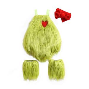 lot 14216 image: RWYBEIW Christmas Baby Girl Outfit Infant Furry Sleeveless Romper Headband Leg Warmer Green Monster Xmas Cosplay Costume (Green, 6-12 Months)