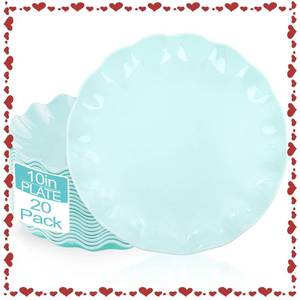 lot 13532 image: LIYH 20 Pcs 10 Inch Ice Blue Plastic Plates Reusable - Unbreakable Light Blue Scalloped Plastic Outdoor Plates Dishwasher Safe for Party