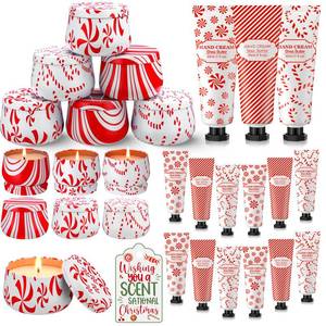 lot 13533 image: Dansib 24 Set 48 Pcs Christmas Candy Cane Scented Gift Bulk for Women 3.5oz Peppermint Scented Candles Hand Cream Lotion Set Xmas Stocking Stuffer Secret Sister Gifts for Employee Team Favor