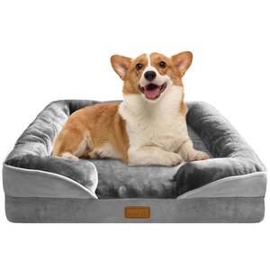 lot 13536 image: Spotted Play Orthopedic Dog Bed with Sides - Dog Sofa Beds for Medium Dogs, Supportive Foam Pet Couch Bed with Washable Removable Cover, Waterproof Lining and Non-Slip Bottom, Grey - M