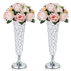 lot 13540 image: Kehail 2 Pcs Silver Trumpet Vases - 13 Metal Crystal Vase for Artificial Flowers, Wedding Centerpiece, Home Table Decor,Faux Floral Arrangement Display