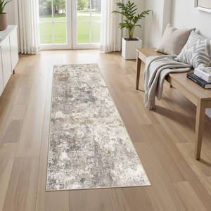 lot 13542 image: UERMEI 2X6 Washable Runner Rug for Hallway Soft Neutral Modern Abstract Area Rug - Non-Slip Low Pile Long Throw Indoor Carpet for Kitchen Entryway Kitchen Bedroom Laundry Bathroom - Brown Grey