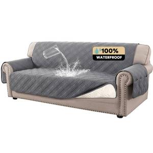 lot 13549 image: PrinceDeco 100% Waterproof Couch Cover for 3 Cushion Couch Sofa Pet Friendly Non-Slip Couch Cover for Dogs Washable Water Resistant Furniture Protector with Elastic Straps(Sofa 68, Grey)